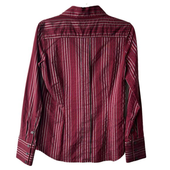 Express Design Studio Button Down Red Striped Cotton Blend V-Neck Shirt Sz M - Picture 5 of 8